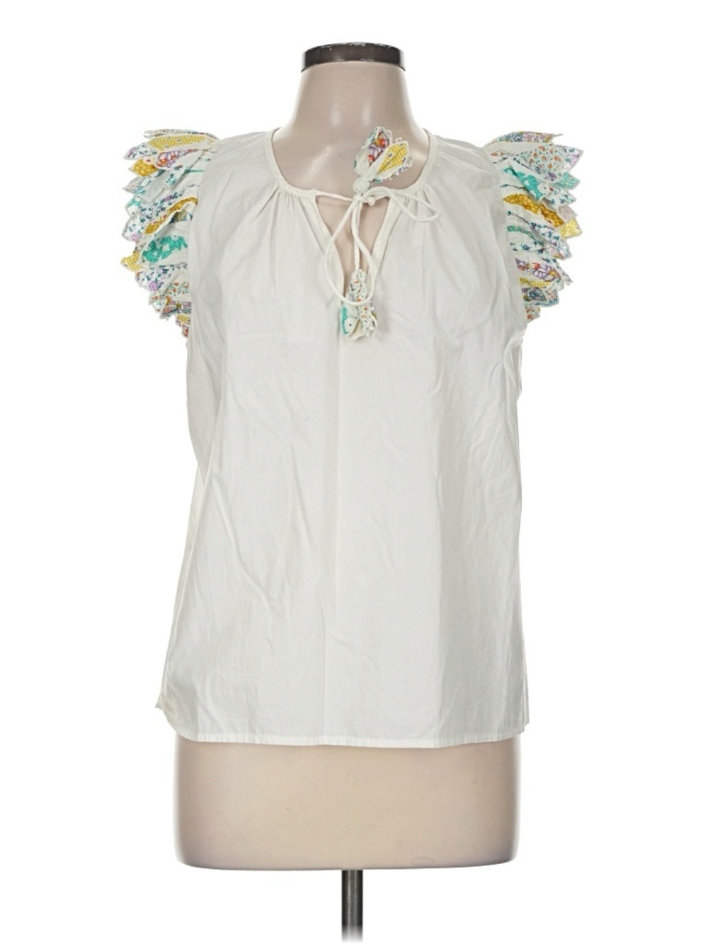 Sea New York Cream Tie-Neck Camisole with Multicolor Floral Ruffle Sleeves
